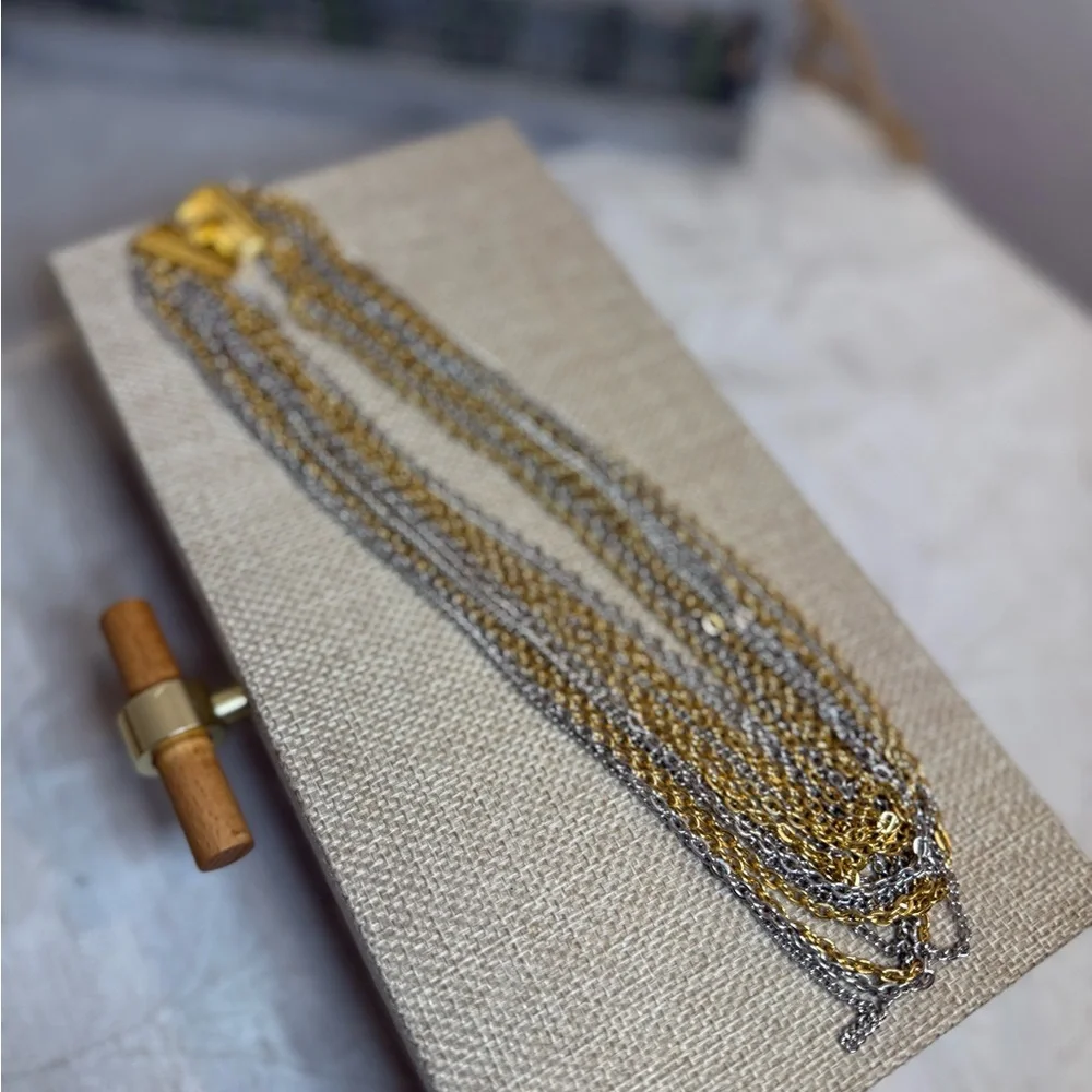 Vintage Trifari Two-Tone Multi-Strand Necklace, Mixed Metal Gold/Silver 1970s
